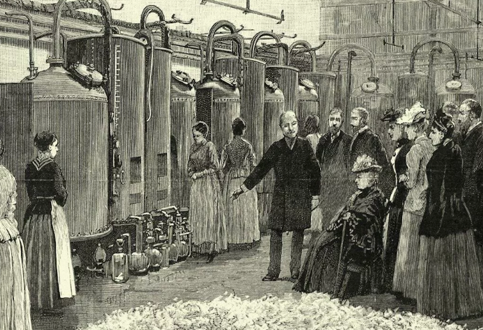 Perfume Distillation in Grasse, late 19th century. Queen Victoria tours a Grasse perfume factory, observing the distillation process that established the region’s fragrance craftsmanship.