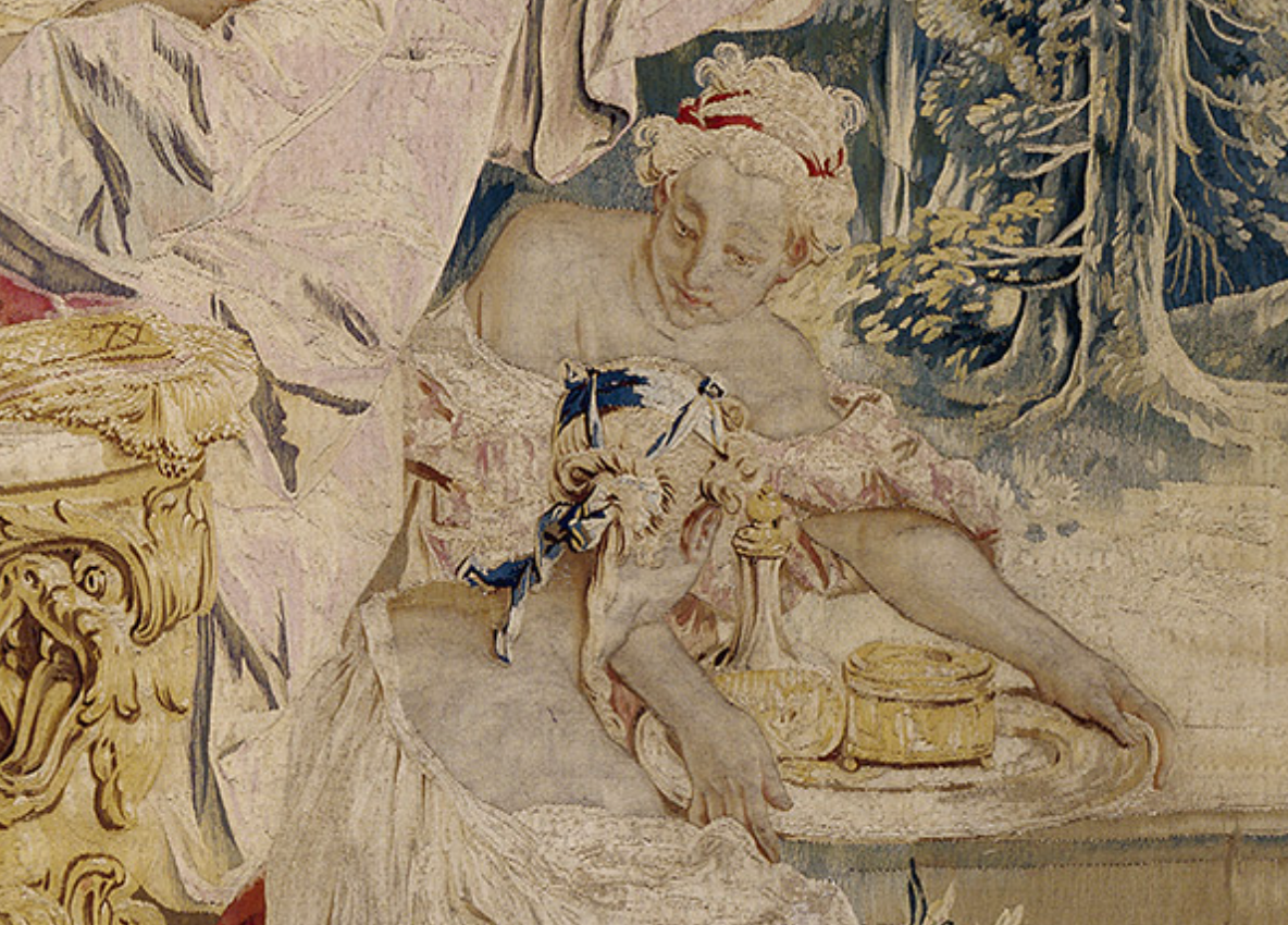 The Toilette of Psyche, 1741–42. An attendant with perfume and powder, symbolizing fragrance's role in masking odors and showcasing status among French nobility.